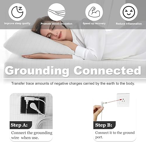 Miniatura 5 de VAJOOCLL Sábanas bajeras de tierra tamaño King, sábanas de tierra de conductividad con cable de conexión a tierra de 15 pies, sábanas bajeras para