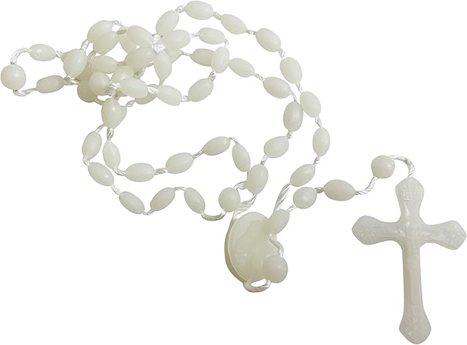 Bulk Rosary Pack White Plastic Rosaries that Glow in the Dark with Nylon Cords Bulk Set, Pack of