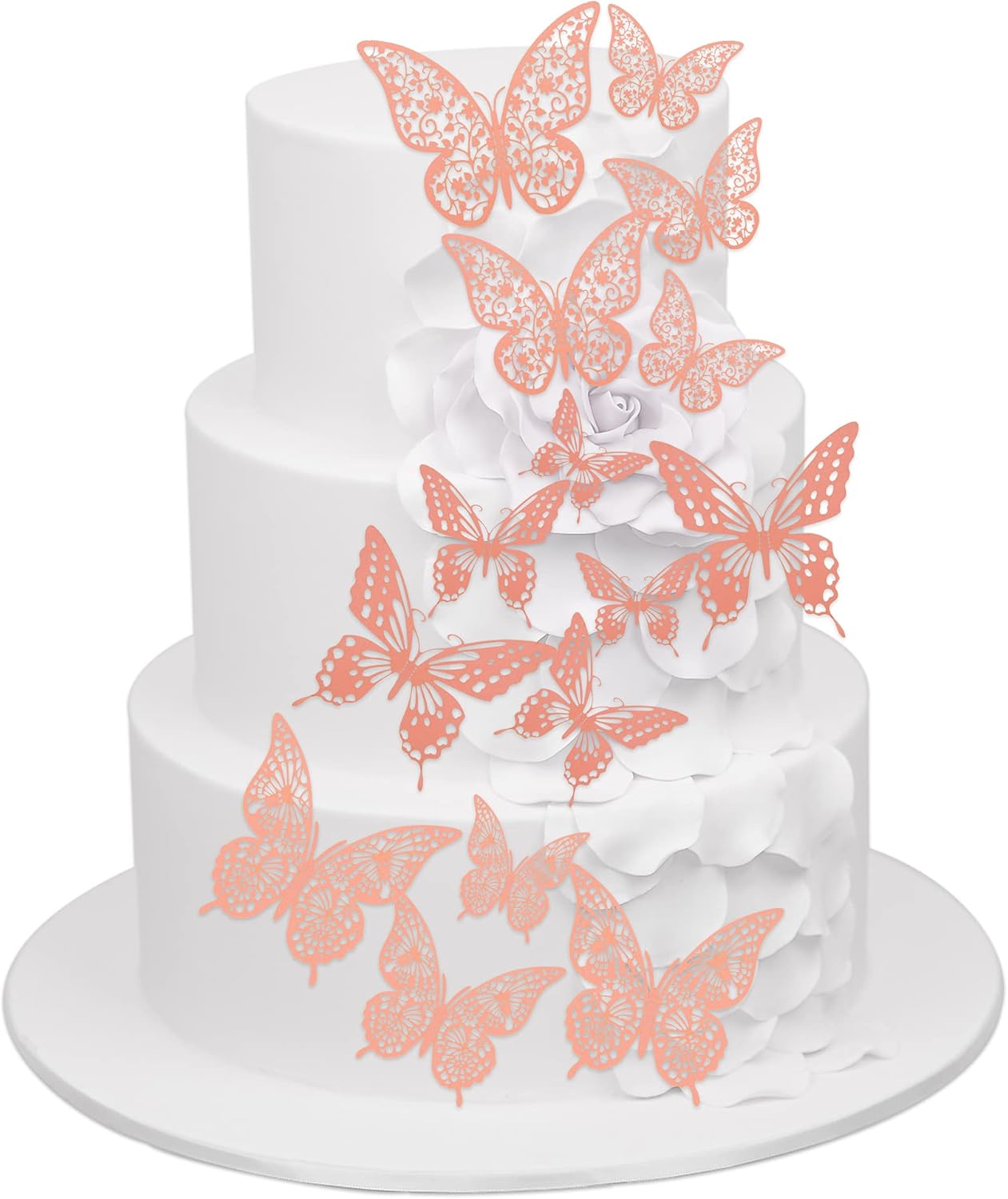 36 Pack Pink Glitter 3D Butterfly Cupcake Toppers Hollow Butterfly Cake