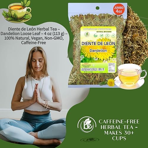 Miniatura 7 de Diente de León - Té de hierbas  Hoja suelta de diente de león  4 oz (113 g)  100% natural, vegano, sin OMG, sin cafeína  Infusión de hierbas