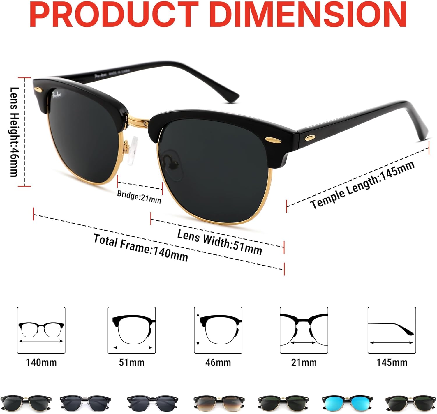 Pro Acme UV400 Semi-Rimless Square Sunglasses for Men Women - 100% Real Glass Lens,Anti-Glare for Driving - Image 5
