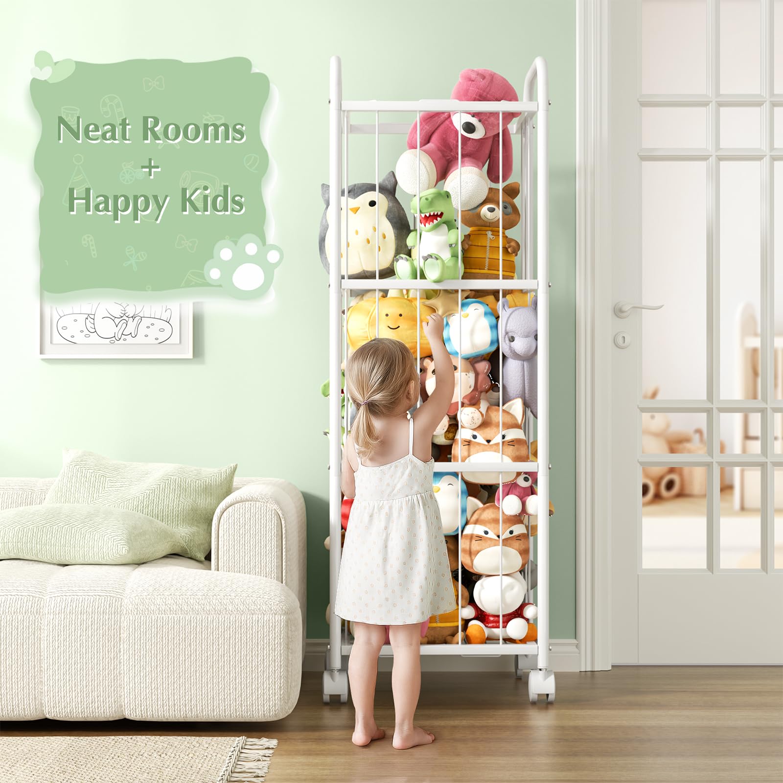 Organizador Transparente Para Peluches - Torre De Almacenamiento Con Ruedas Para Habitación Infantil | Tubo Grande Para Juguetes Blandos | Decoración Práctica Y Divertida