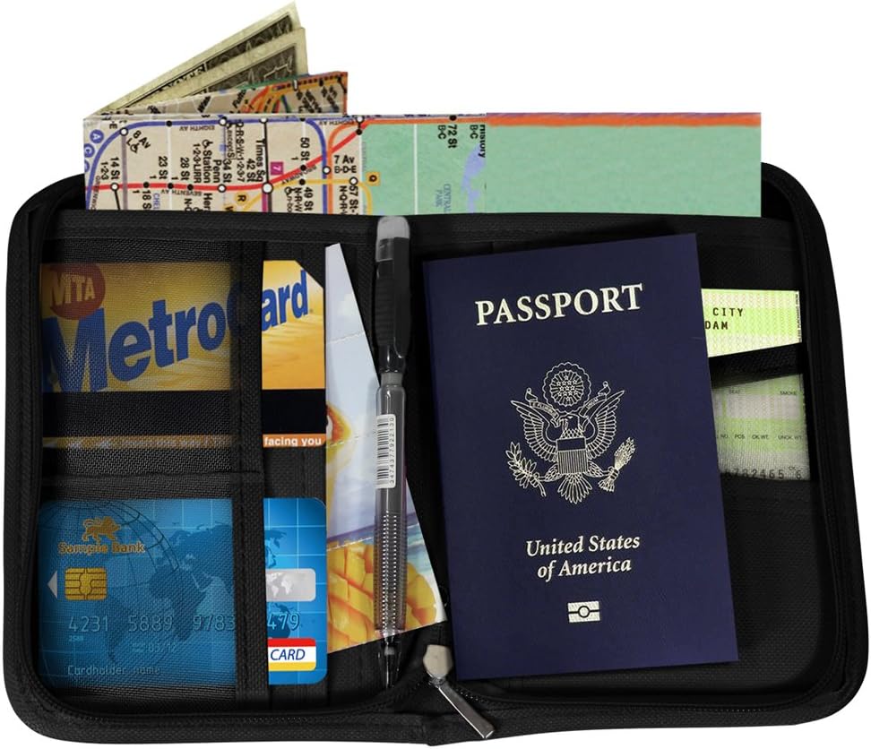 Relax Travel Wide Passport Holder Wallet Case Organizer - Black
