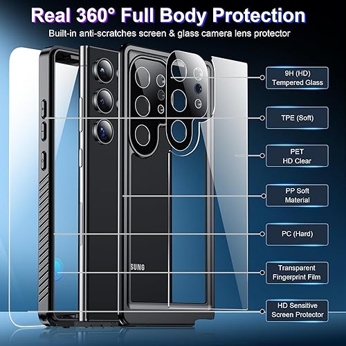 Miniatura 5 de Funda impermeable para Samsung Galaxy S24 Ultra, de grado militar, a prueba de golpes, protector de pantalla integrado y protector de cámara de