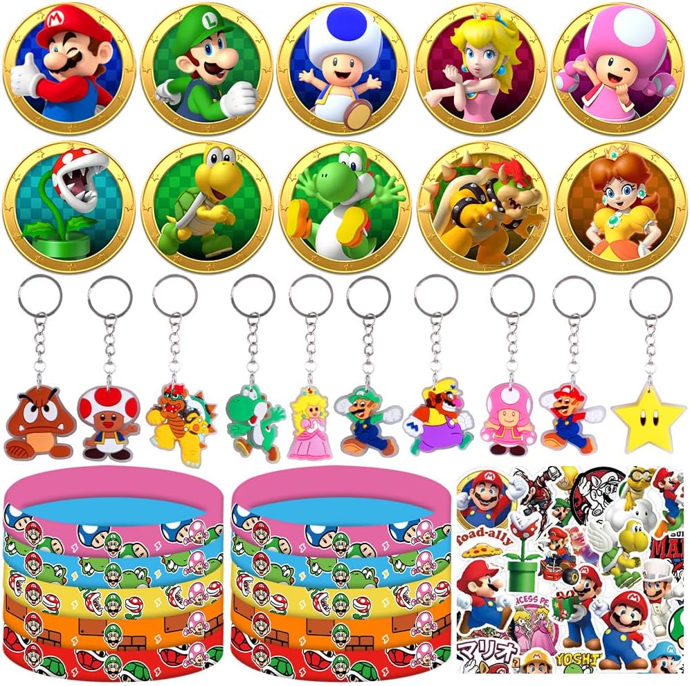 Yugomoki 80Pcs Mario Party Favors Birthday Party Supplies