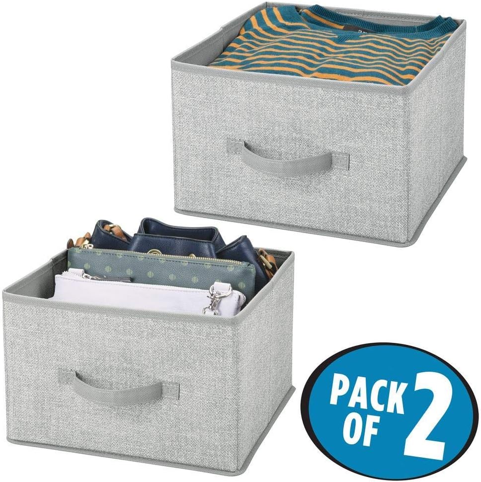 mDesign Fabric Bin for Cube Organizer - Foldable Cloth Storage Cube - Collapsible Closet Storage Organizer - Folding Storage Bin for Clothes and More - Lido Collection - 2 Pack - Gray