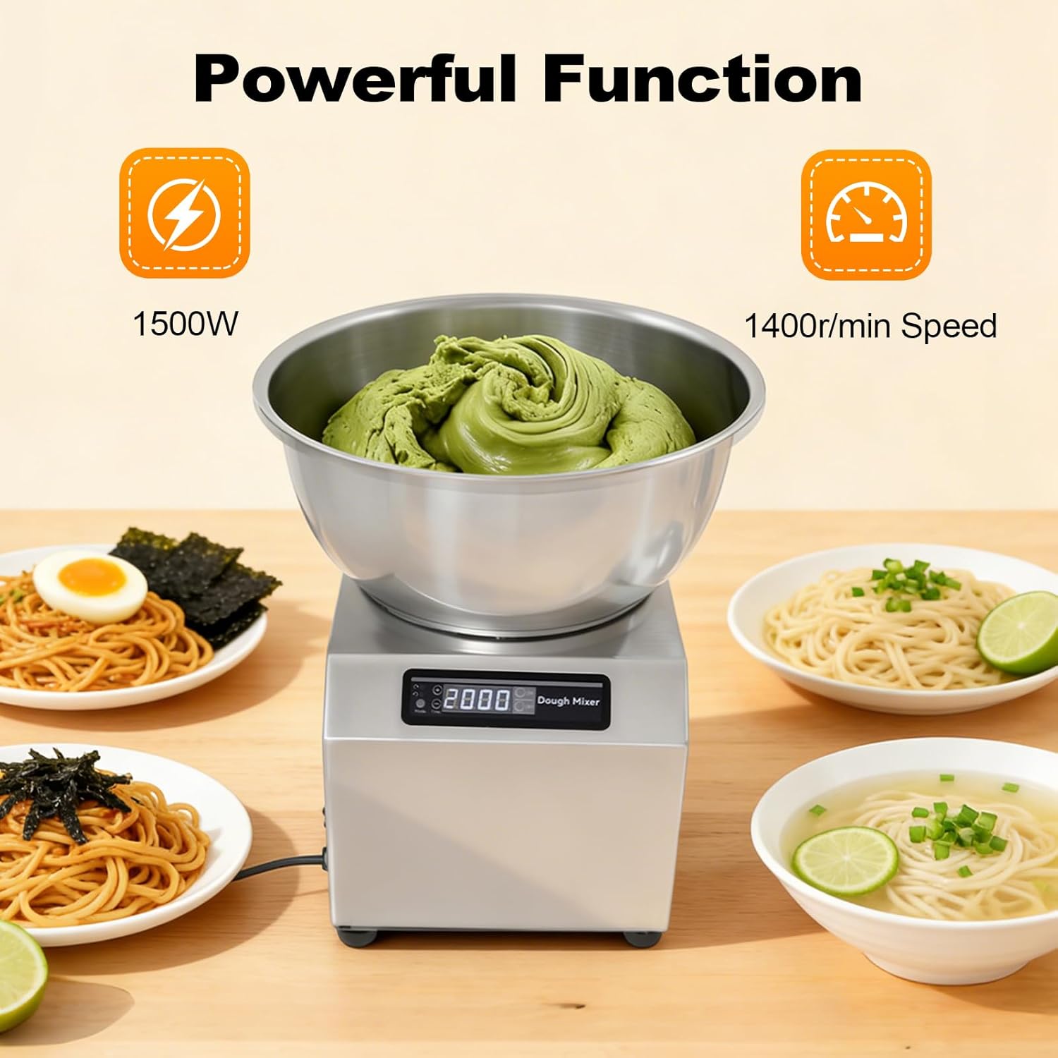 Commercial Spiral Dough Mixer Machine 8KG/17.6LBS, 1500W 1400rpm Electric Spiral Kneader with Dual Rotation, 110V Heavy Duty Dough Maker for Bakery, Restaurant, Pizza, Bread Dough, Home Use