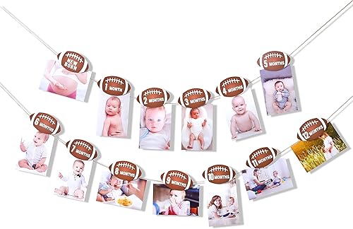 Pancarta de fotos mensual de primer cumpleaños de fútbol Cartel de fotos de primer año con tema de fútbol para recién nacidos hasta 12 meses
