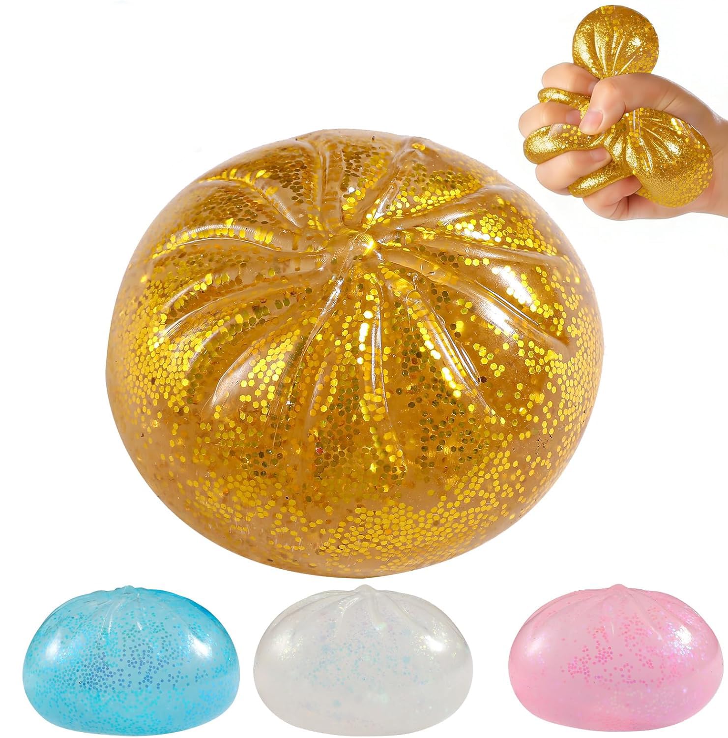 Glitter Dumpling Squishy, Viral Squishy Dumpling Mystery Box, Bao Bun Squeeze Toy,Stress Relief Fidget Toys (Golden) — view 10