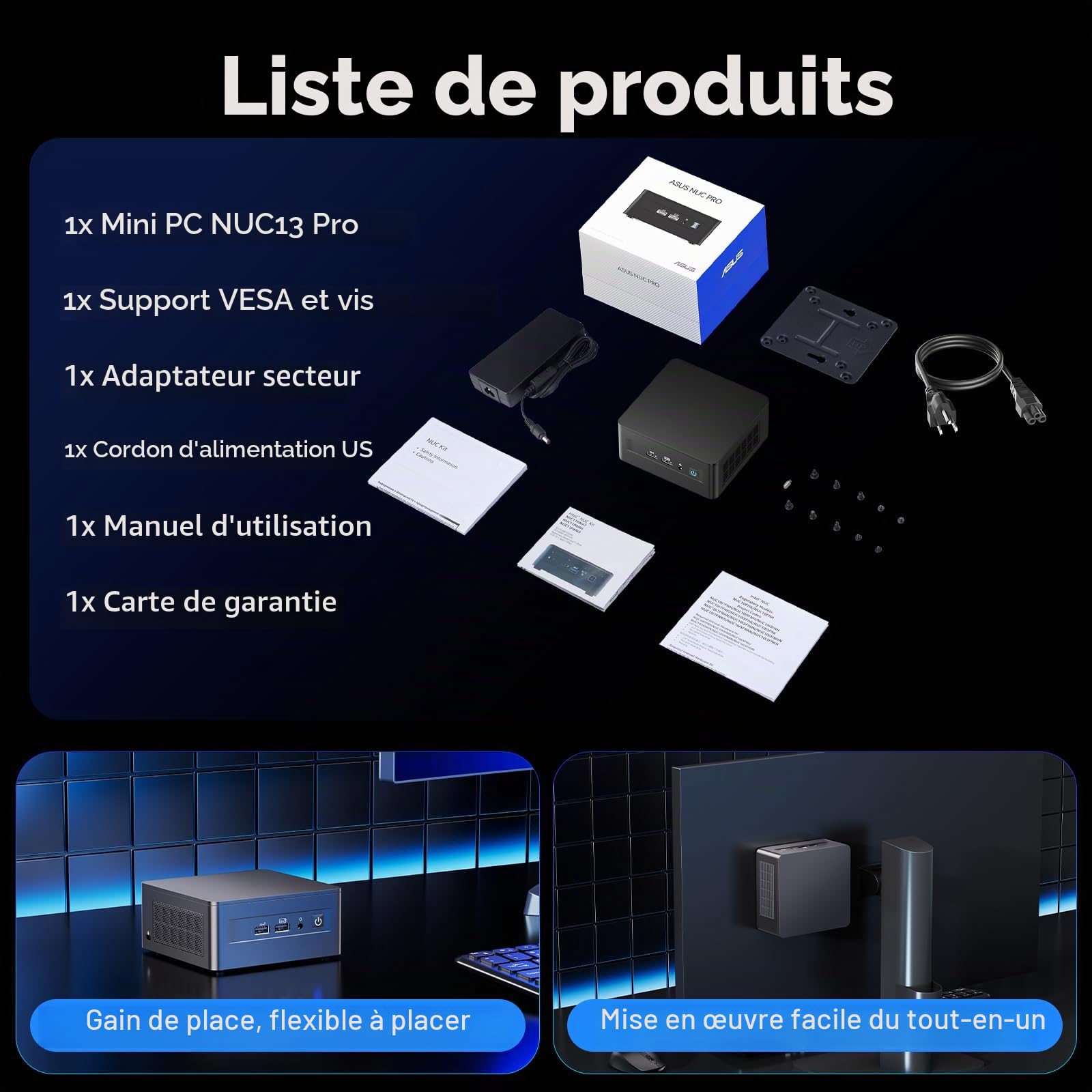 Intel NUC 13 Pro NUC13ANHi5 Arena Canyon, 16 Go de RAM 512 Go SSD, Intel Core i5-1340P, Win 11 Pro Mini Ordinateur de Bureau, 8K/4K UHD, Gigabit Ethernet/WiFi-6/VESA pour Entreprise/Bureau/Maison