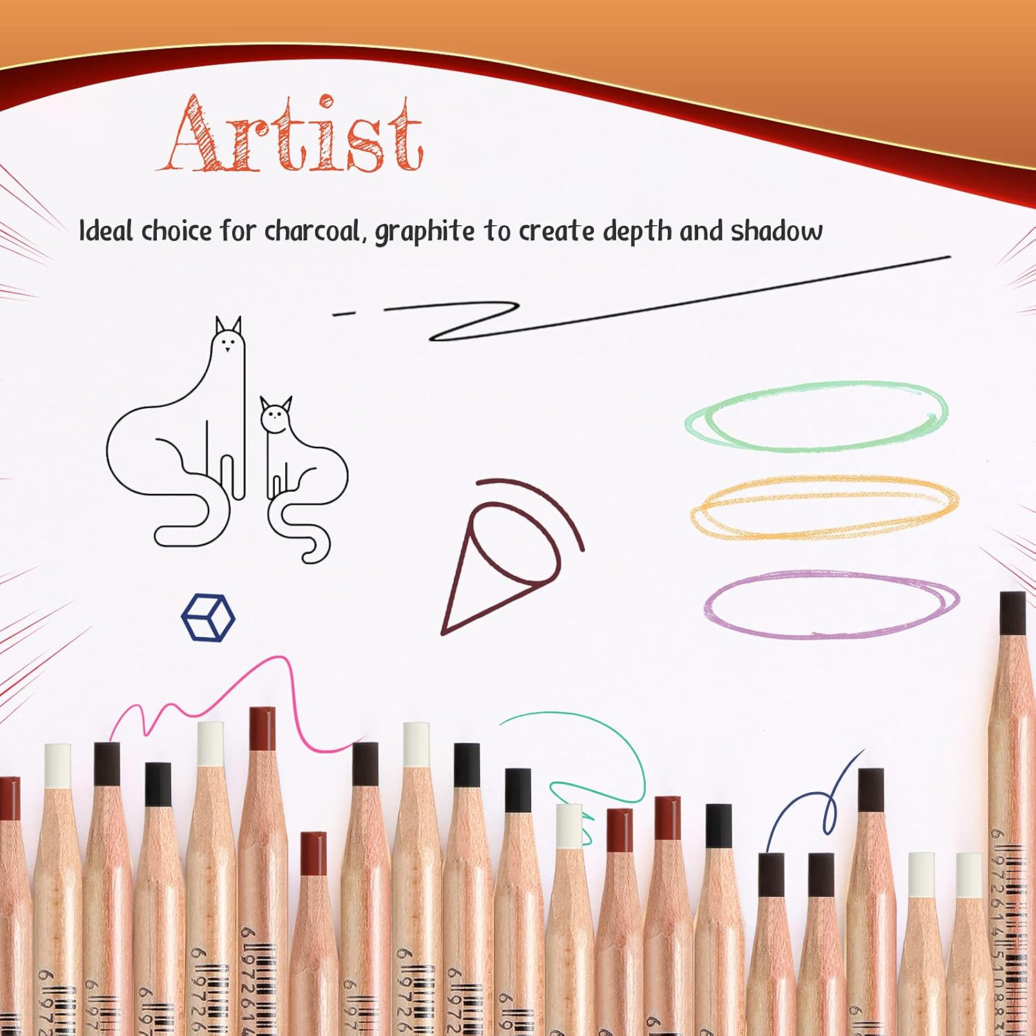 Charcoal Pencils Drawing Set 12 Piece Colour Charcoal Pencils and 12 Piece Blending Stump Erasers Pens for Drawing, Sketching, Shading, Blending, Sketch Highlight White Pencils for Beginners Artists : Arts, Crafts & Sewing