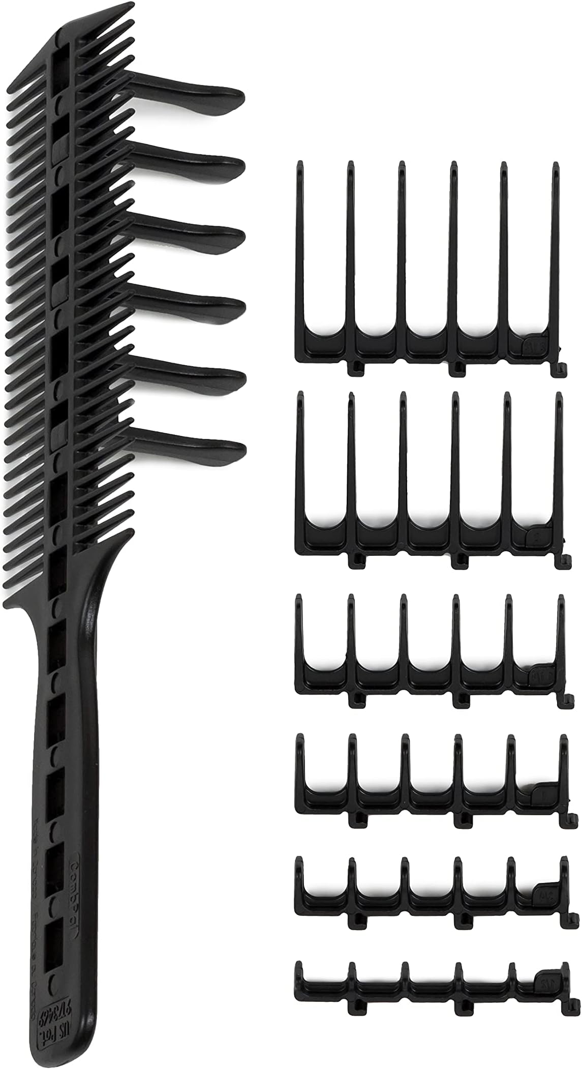 Scissor Clipper Over Comb Hair Cutting Tool - Barber DIY Home Hair Trimming Guide Comb Set (Classic Set, Black)