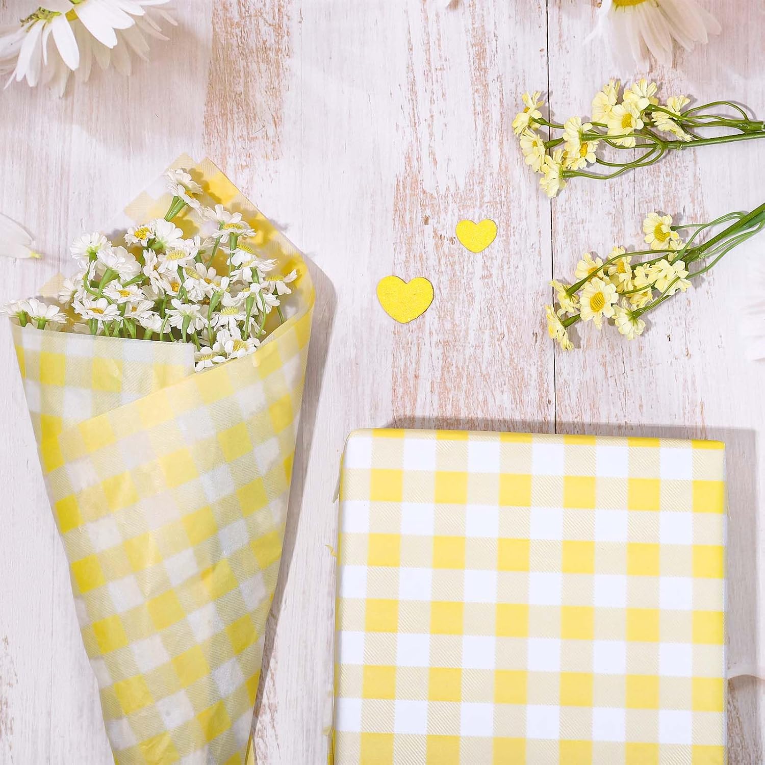 Whaline 100 Sheets Light Yellow Buffalo Plaid Tissue Paper Pastel Yellow Gingham Gift Wrapping Tissue Decorative Art Paper for DIY Crafts Wedding Birthday Baby Shower Bouquet, 13.7 x 19.6 Inch image 5