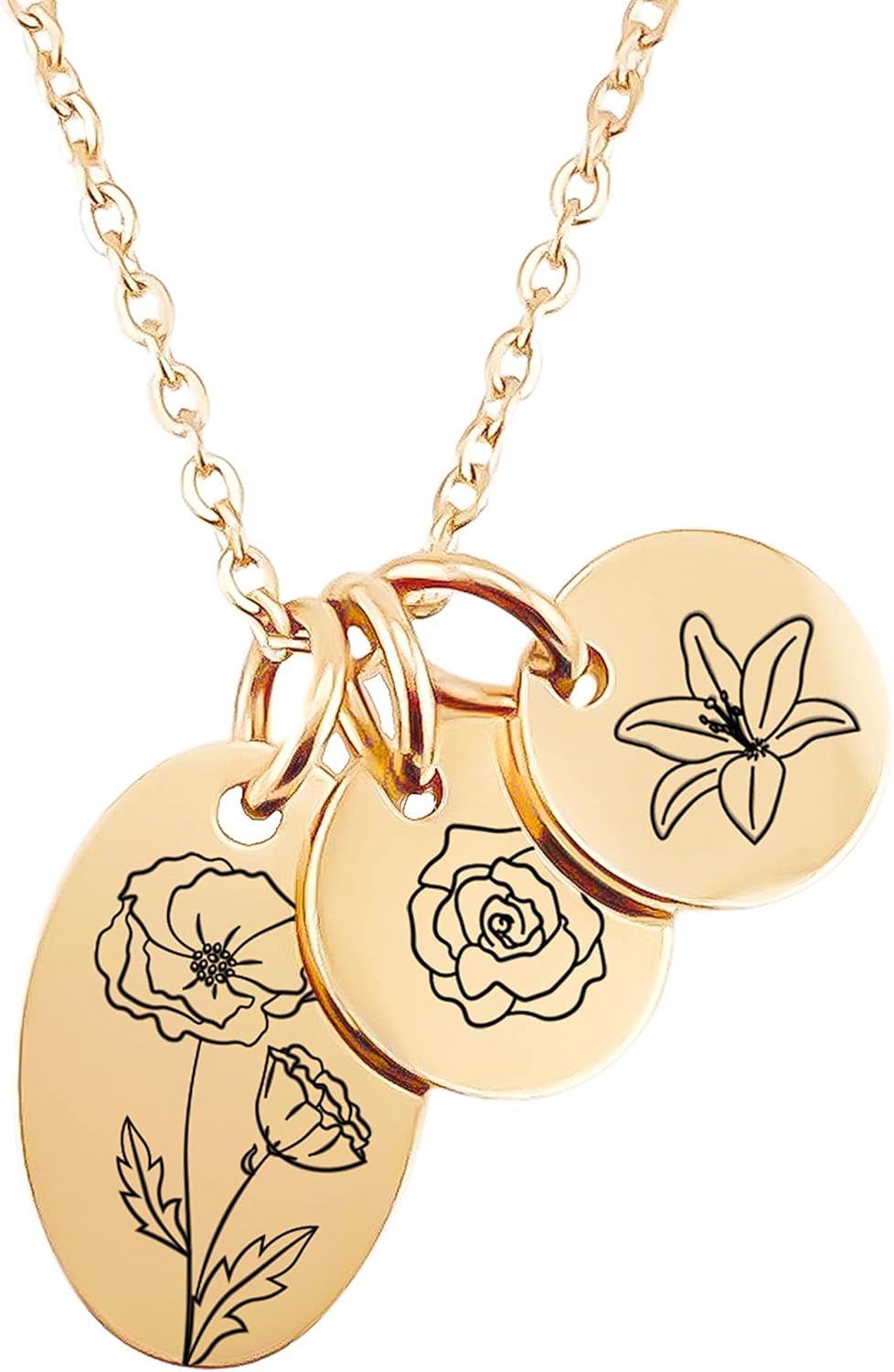 Birth Flower Necklace, Customize your Birth Month Flowers, Mothers Day Gift from Kids, Silver, Gold, Rose Peronalized Jewelry for Her