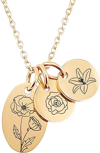 Collar de flores de nacimiento, personaliza tus flores del mes de nacimiento, regalo del día de la madre de niños, plata, oro, joyería peronalizada
