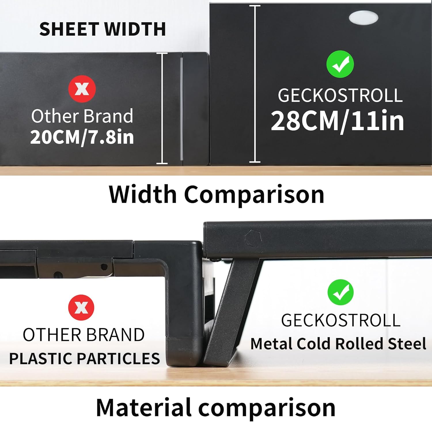 All-Metal Foldable Monitor Stand with 28cm Wide Desktop,, Headphone & Mic Jack, Detachable Phone Holder, (Basic Version, 530mm)