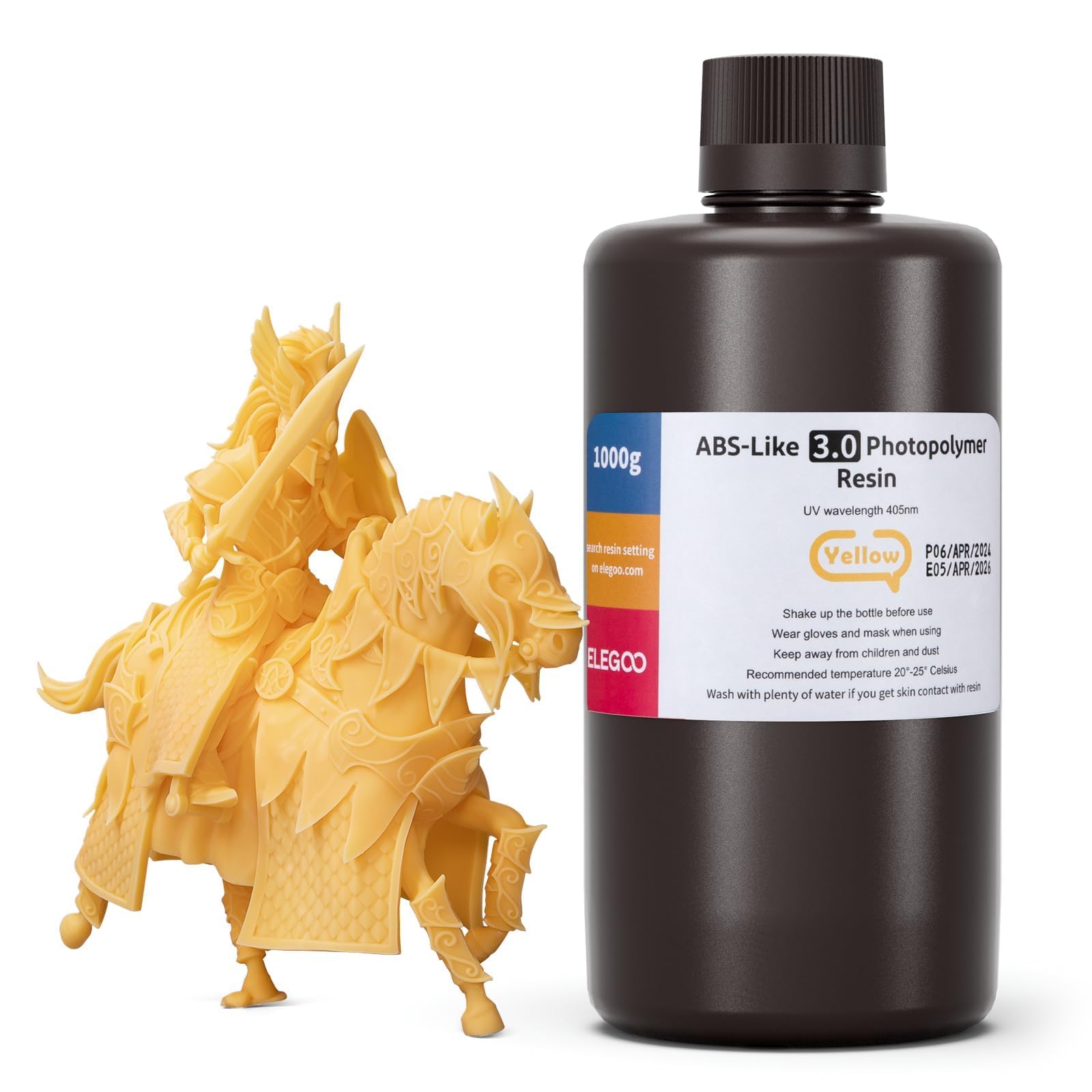 ELEGOO ABS-Like 3.0 3D Printer Resin, High Precise Printing Resin 405nm LCD UV-Curing for MSLA 3D Printer, Low Viscosity and Shrinkage, Yellow 1000g