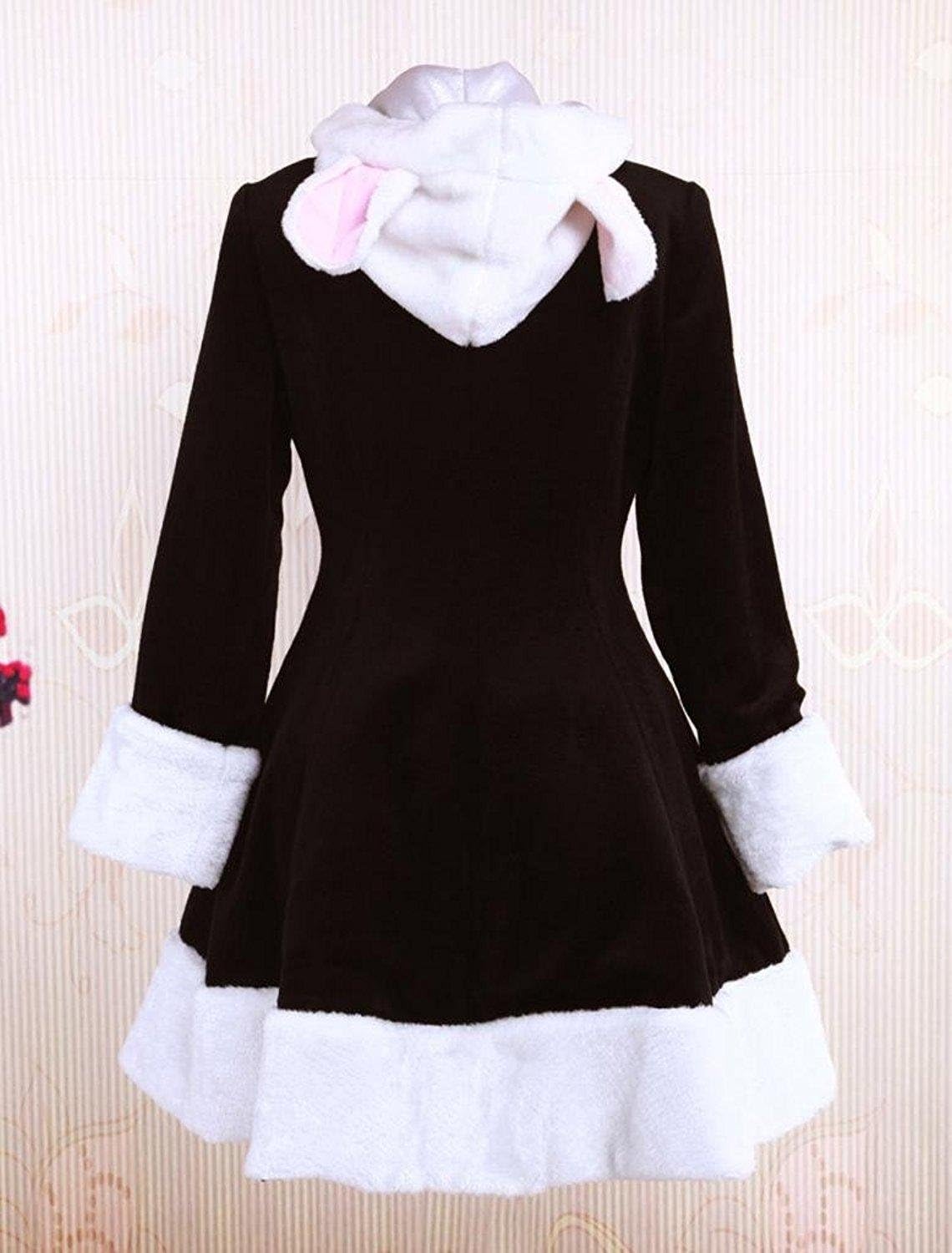Womens Sweet Black Wool Long Sleeves Girls Lolita Overcoat