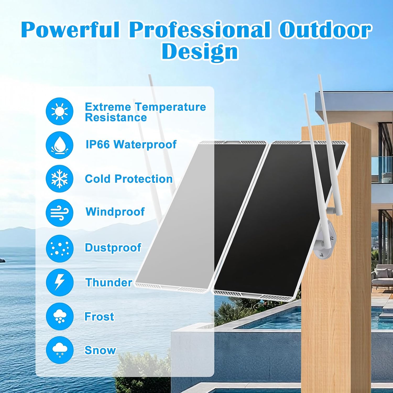 30W Solar Panel Outdoor Dual Band 5G/2.4G WiFi Repeater Extender Booster,1000ft Coverage 1200Mbps,111Wh Battery,IP66,Supports 50 Devices,for Garden, Farm & Ranch