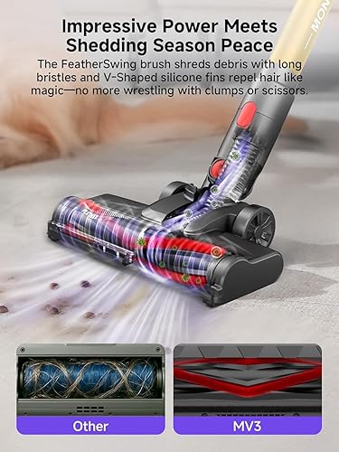 Miniatura 4 de MONSGA Aspiradora inalámbrica, 45 kPa y 400 W para el hogar, aspiradora antienredos de 50 minutos con base de carga, aspiradora de mano ligera para