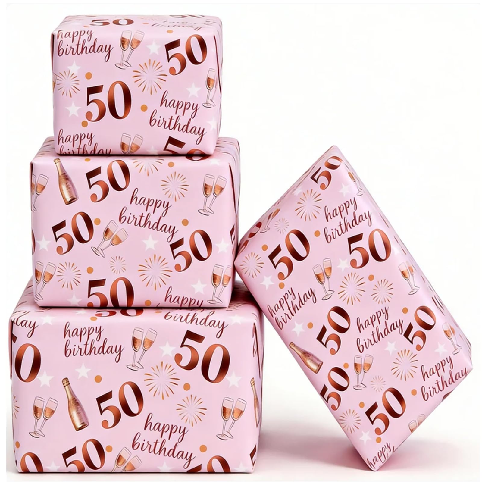 Jatidne 50th Birthday Wrapping Paper Women Rose Gold Pink Gift Wrap 50th Birthday Gifts for Women Pack of 6 — image 1