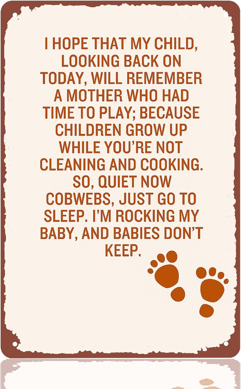 Mother's Quote Baby Footprint Metal Signs for Home Wall Display 8x12in