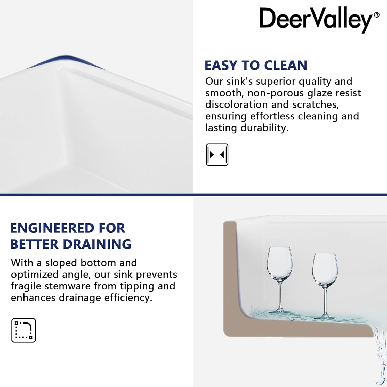 DeerValley 33 inch Workstation Kitchen Sink, White Fireclay Farmhouse Sink, Double Bowl Apron Front Deep Drop-in Undermount Sink with Workstation Accessories