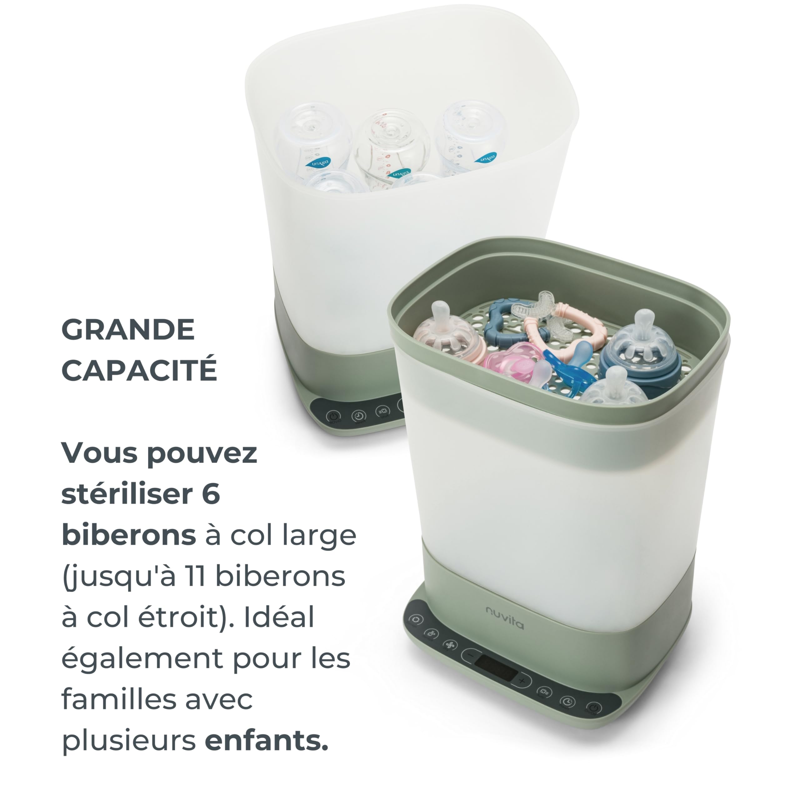Nuvita 1088 SteriDry Stérilisateur et Séchoir 2-en-1 pour Biberons - Stérilisation à Vapeur 99,99%, Filtre HEPA pour un Séchage Purifié, Conservation Stérile pendant 72H, Grande Capacité, Minuterie