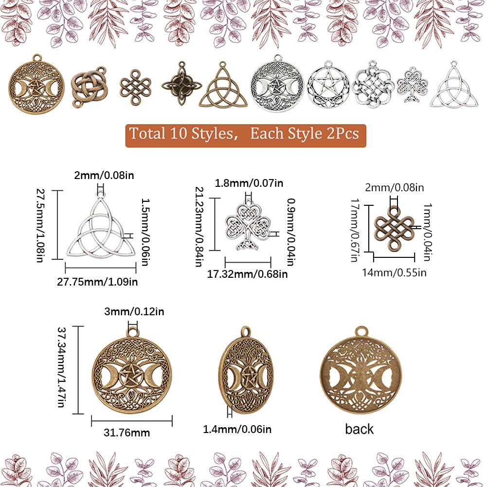 SUNNYCLUE 1 Box 20Pcs 10 Style Celtic Knot Charms Trinity Knot Charm Tree of Life Triple Goddes Moon Lucky Energy Flower Chakra Charm for jewellery Making Charms DIY Bracelet Necklace Earring Craft - Image 2