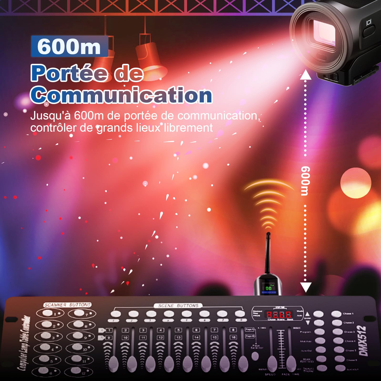 Tomshine Kit Contrôleur DMX 512 Sans Fil, 1 Émetteur & 3 Récepteurs à Batterie, Système 2.4G Tactile, 20 Groupes, XLR 3 Broches pour DJ Scène Soirée Club, avec Boîte de Transport