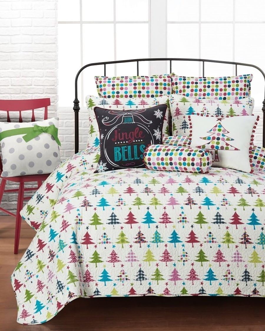 Holiday Christmas Tree 3pc Quilt and Pillow Shams Set (Full/Queen Size)