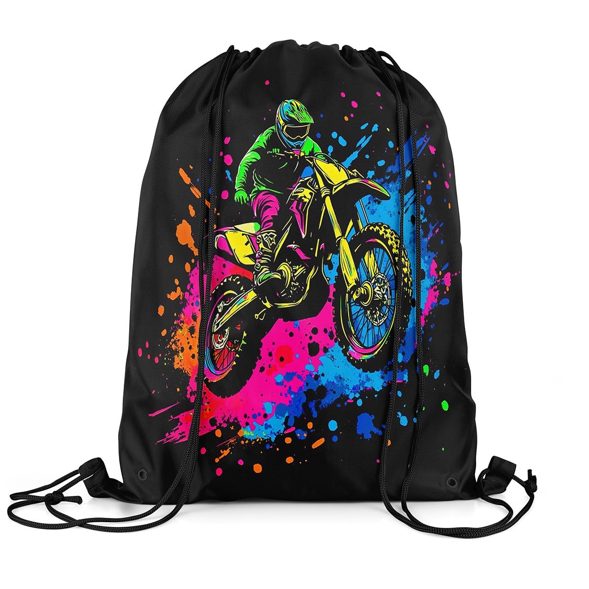 Loussiesd Dirt Bike Drawstring Backpack 40cmx33cm Extreme Sports Motocros Sports Drawstring Sackpack Set,Motorcycle Drawstring Bags,Racing Motocross Rider Drawstring Backpack