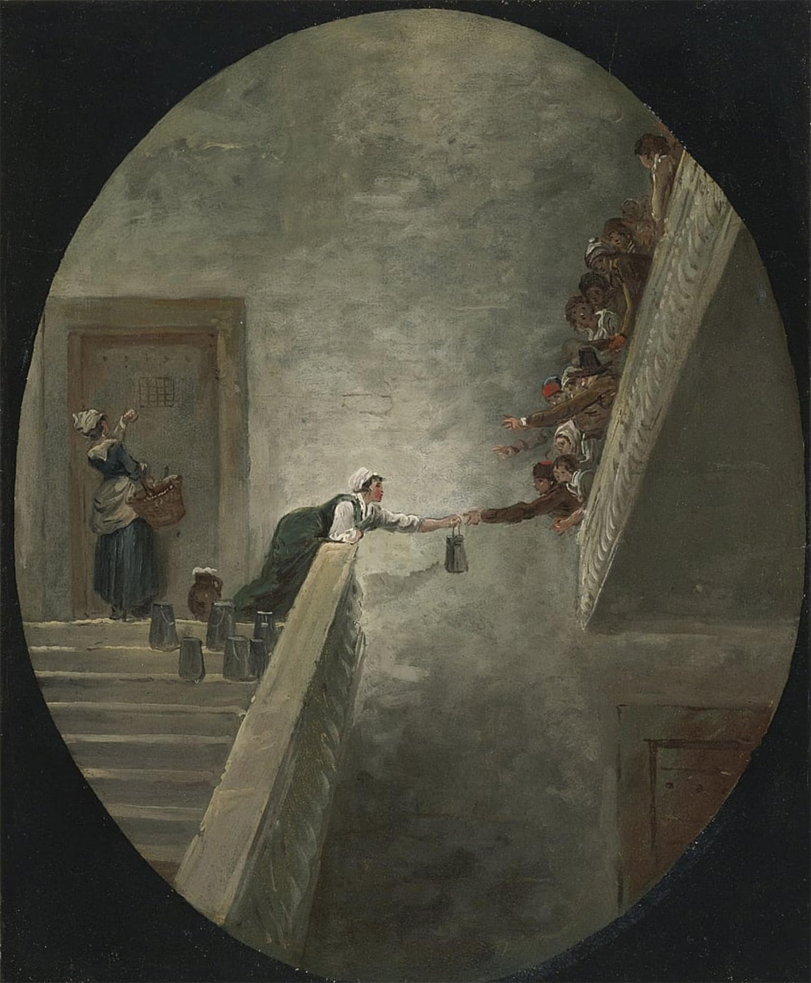 Posteriik No Frame Vintage Classic Picture Landscape Artwork The Distribution Of Milk At Saint Lazare Prison By Hubert Robert Portrait Canvas Painting For Office Home Decor 60X90cm