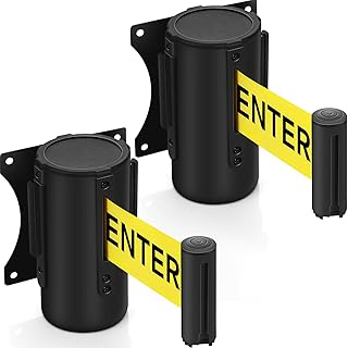 Therwen 2 Pcs Retractable Belt Barrier Fixed Wall Mount Safety Belt 10 Feet Crowd Control Barriers Retractable Barrier Metal Case Rope Safety Barriers with Braking System Locking Button (Message)