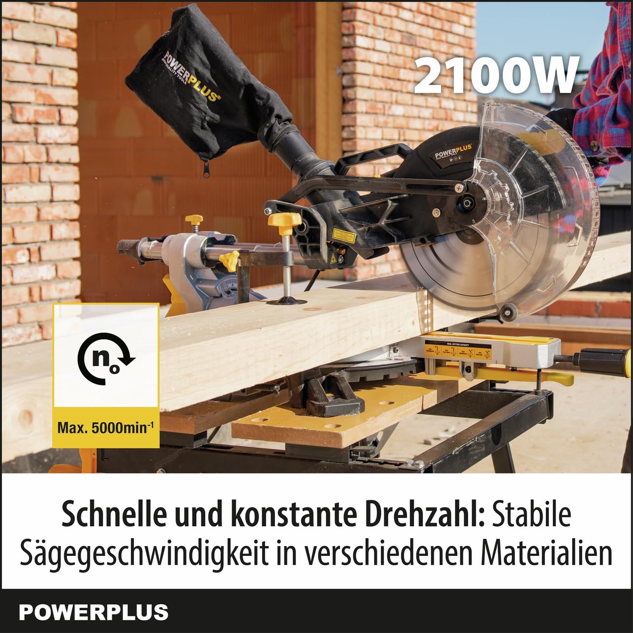 Powerplus elektrische Kapp und Gehrungssäge POWX075730S - 2100W Gehrungs- und Tischsäge, Ø254mm - mit Gehrungsschnitte - mit 1 Acc.