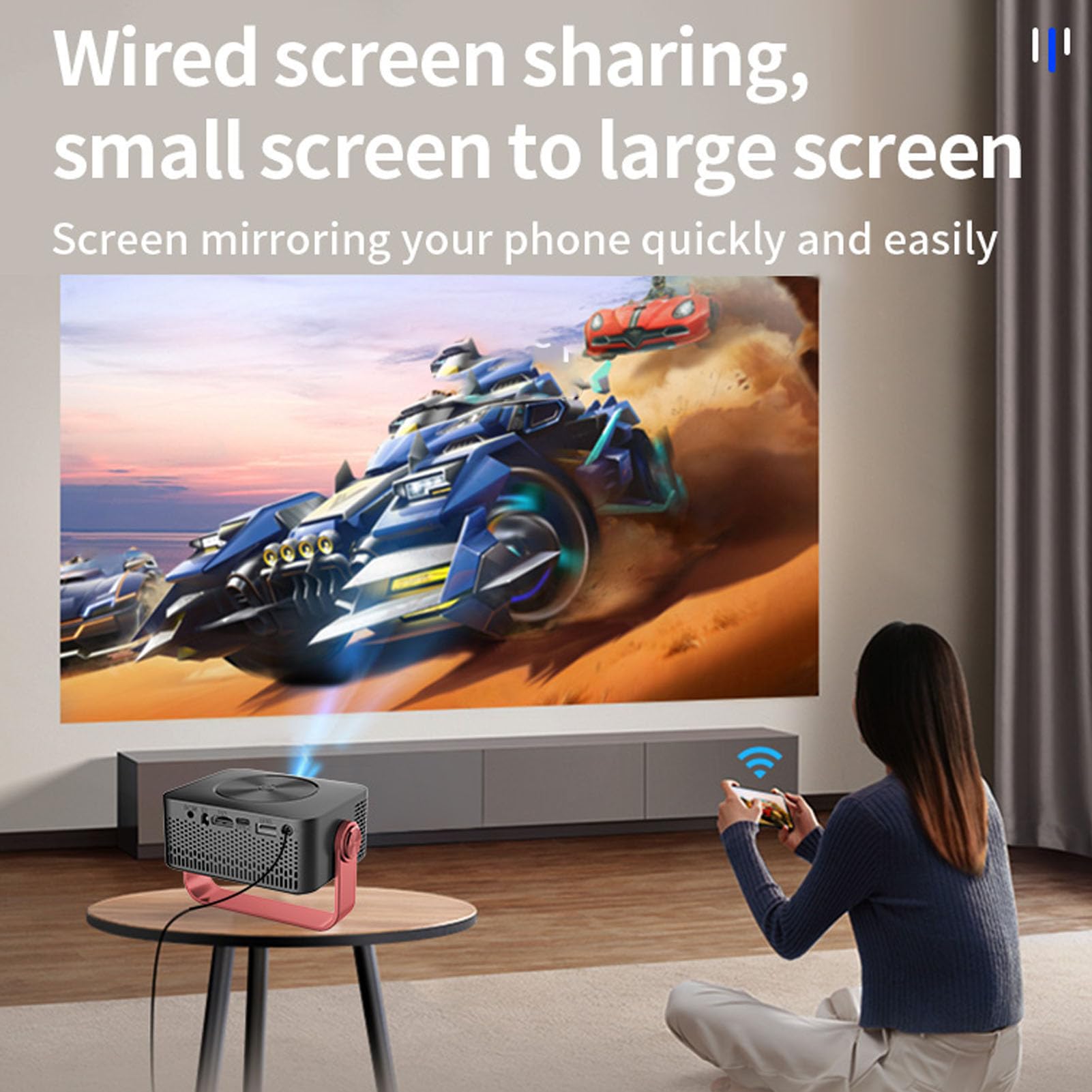 Annadue Mini Proiettore, Proiettore Portatile WiFi 1080P 150ANSI per Cinema All'aperto, Rotazione a 360°, Correzione Trapezoidale Automatica, Dimensioni di Proiezione 20-150 (EU 220V)