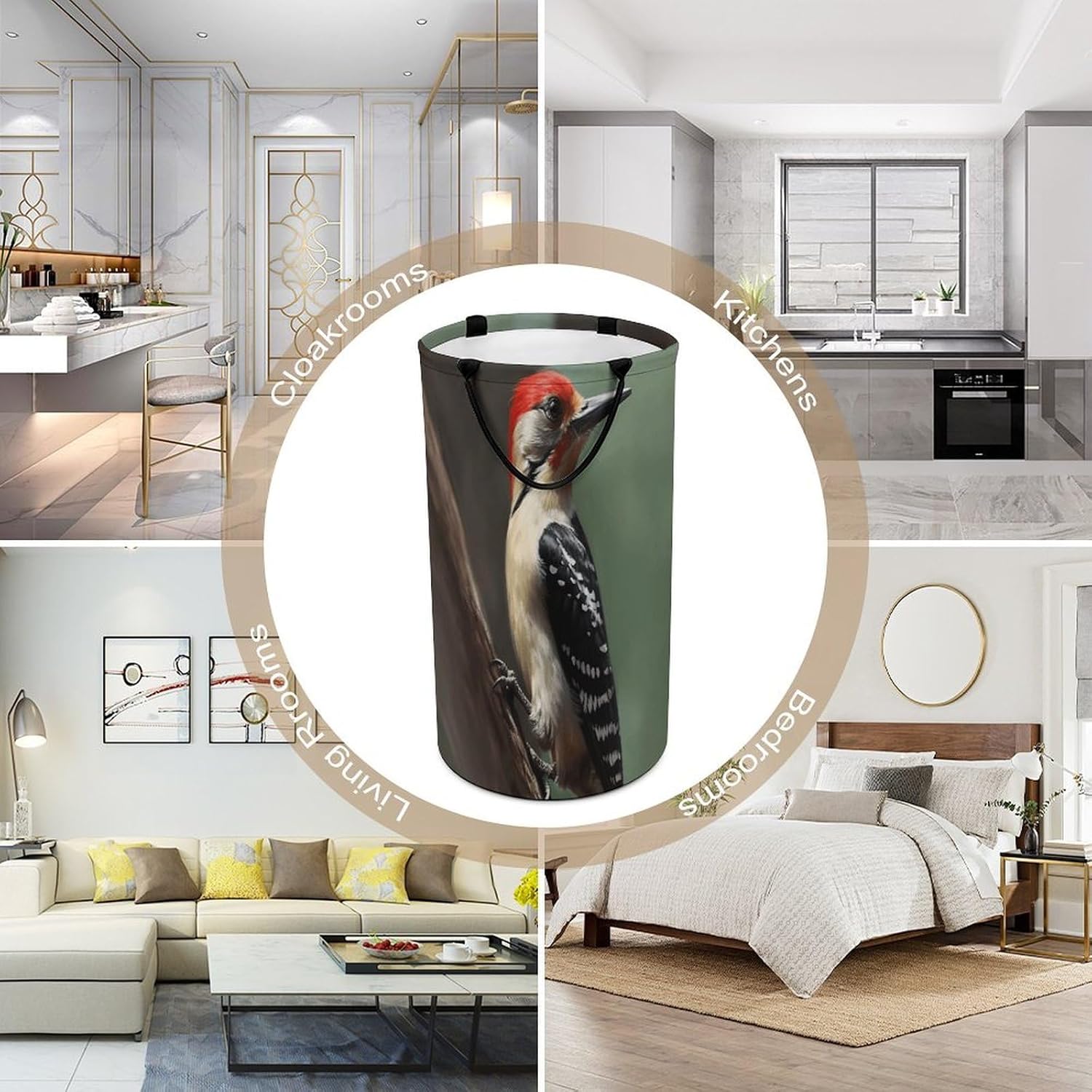 Woodpecker Laundry Hamper Portable Lightweight Clothes Hampers Fashion Dirty Laundry Storage Basket Large Capacity Foldable Clothes Baskets for Bathroom Bedroom