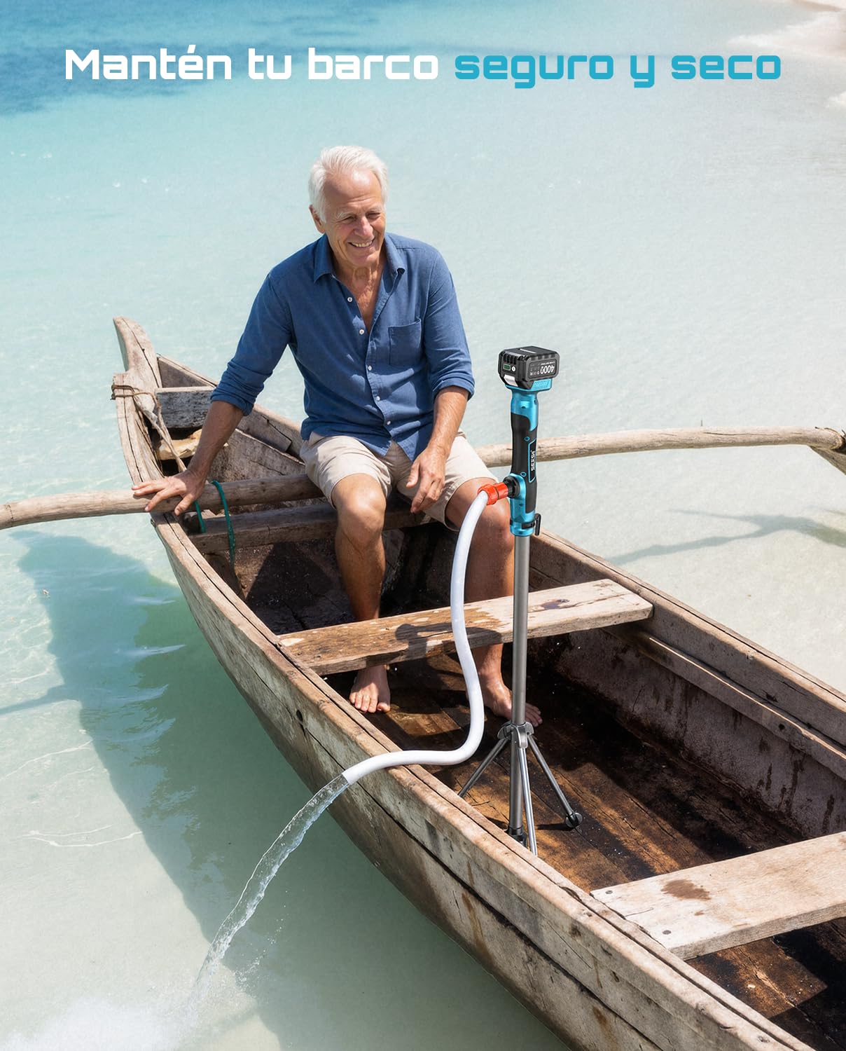 SEESII Kabelloses Stab-Wassertransferpumpe mit Stativ, Freihändige Nutzung | 2725 L/h & 10M Förderhöhe, 2×4.0Ah Akkus, Tragbares Design, für Pool, Bootsbilge, Garten, Regentonnen & Keller