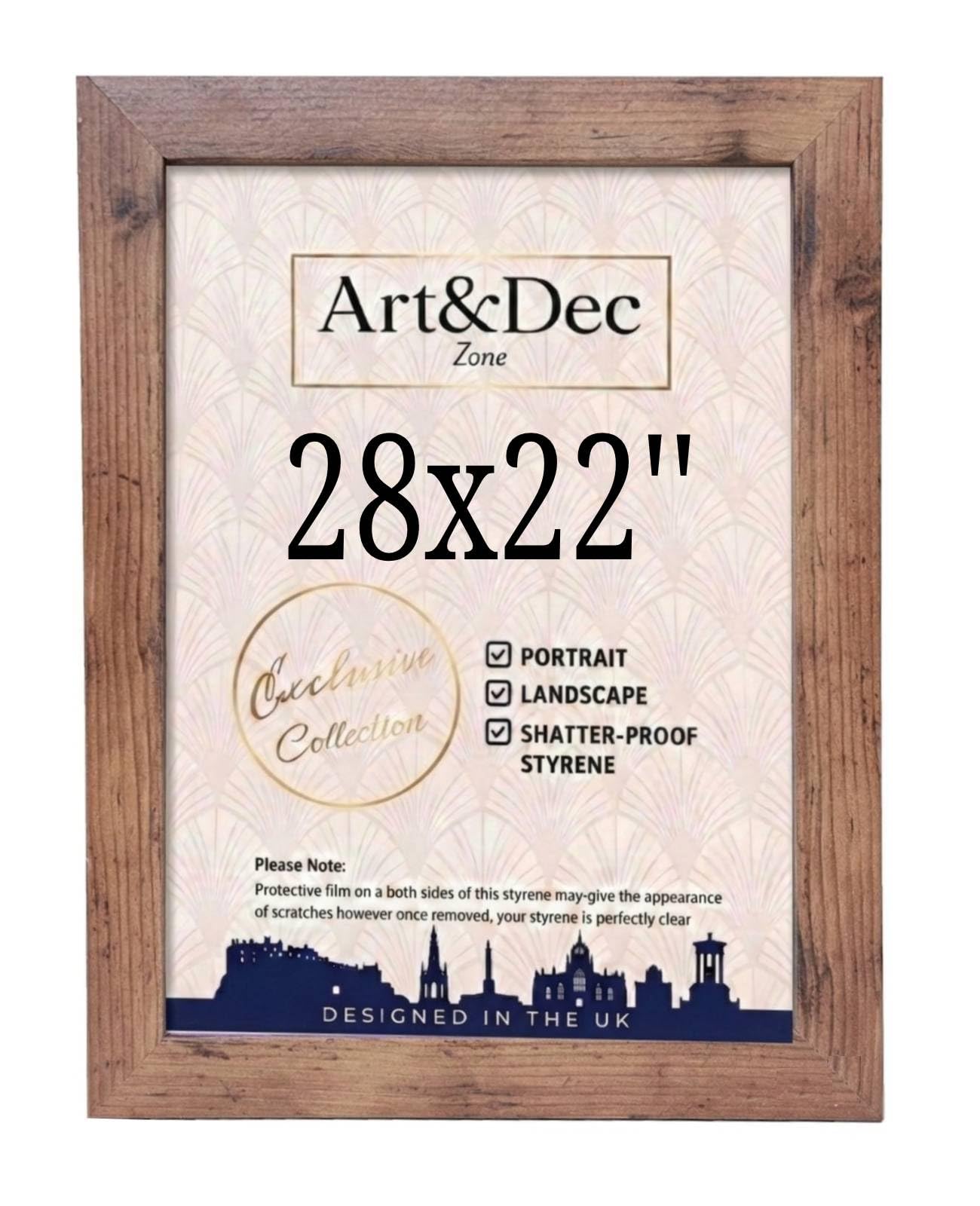 Art & Dec Zone® Vintage-style Rustic MDF Picture Frame 28x22 Inch – High-Clarity Shatter-Proof Acrylic Poster Holder for Modern Wall Decor
