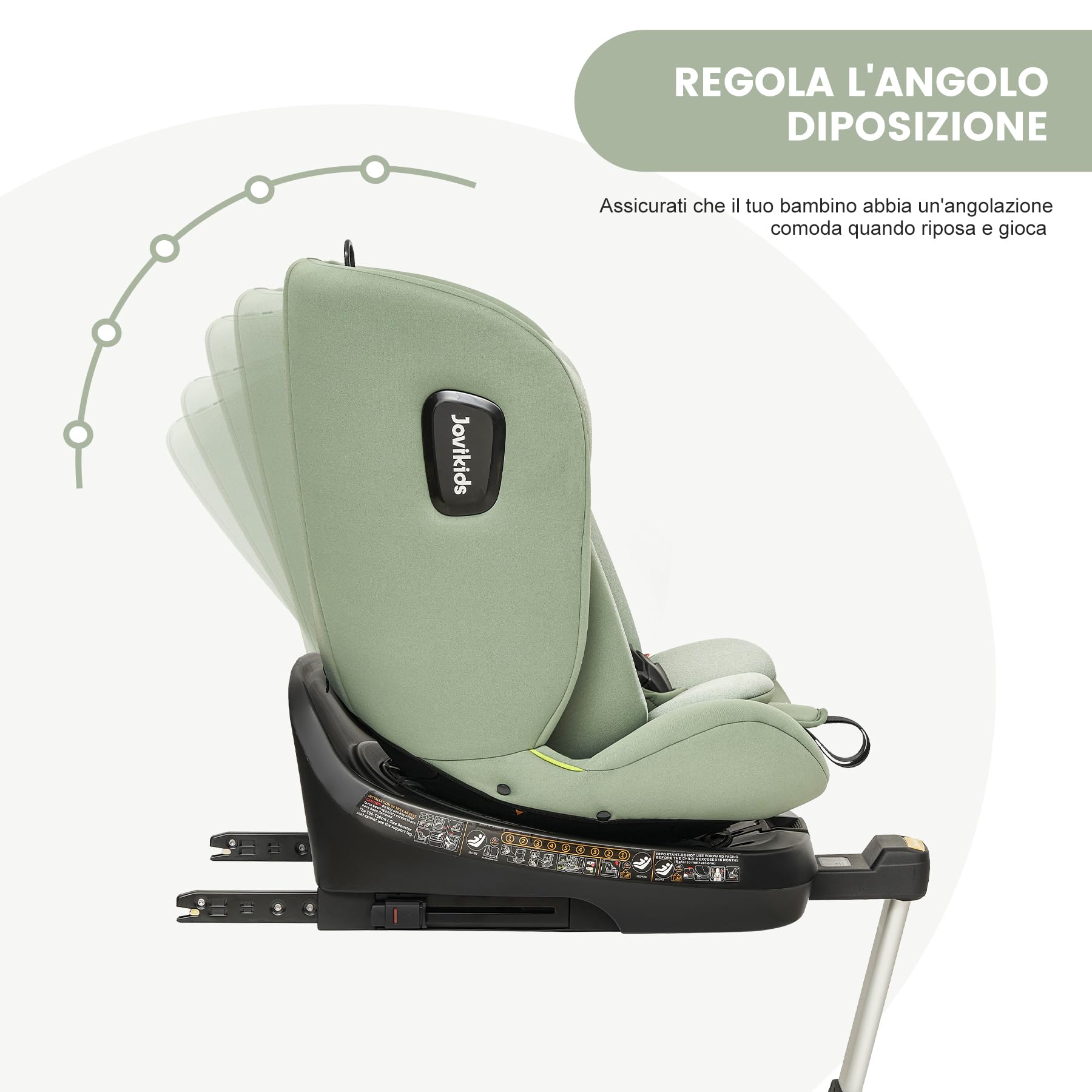 Jovikids i-Size Seggiolino Auto 0-36kg, 360°Girevole Ovetto Neonato Auto con Isofix e Gambe di Supporto 40-150cm dalla Nascita a Circa 12 anni (verde)