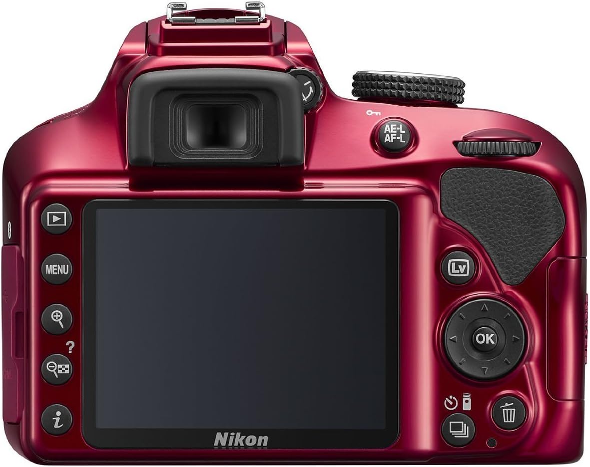 Nikon D3400 Red camera, back view showing the LCD screen and control buttons.
