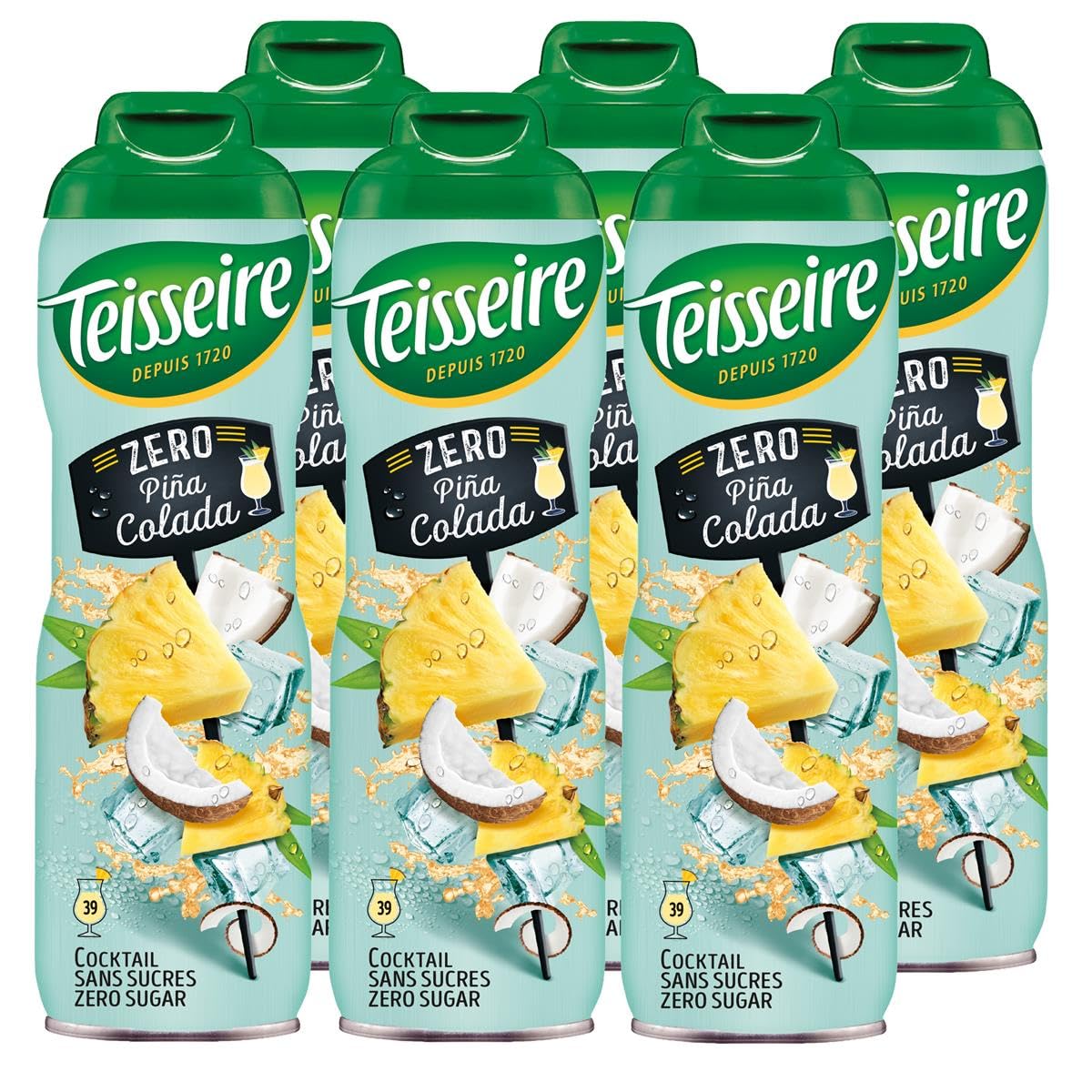 Teisseire Pina Colada Zero - Pour boissons rafraîchissantes sans alcool au goût authentique du cocktail Pina Colada - 6 x 600 ml