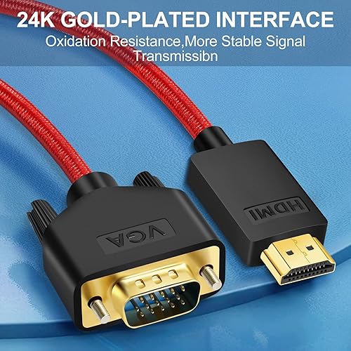Miniatura 6 de ANNNWZZD Cable HDMI a VGA, cable HDMI VGA trenzado de nailon para monitor, proyector, PC, escritorio, TV, rojo, 3FT1M