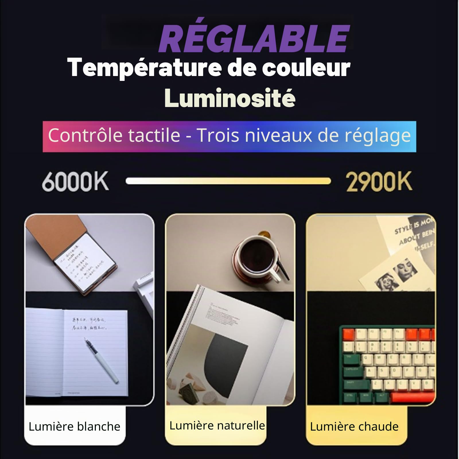Cuifati Lampe de Moniteur D'ordinateur, Barre Lumineuse de Moniteur à écran incurvé 5 V 1 A pour Le Soin des Yeux, Lampe de Travail LED de Lecture E avec Gradation Tactile, Barre LED de