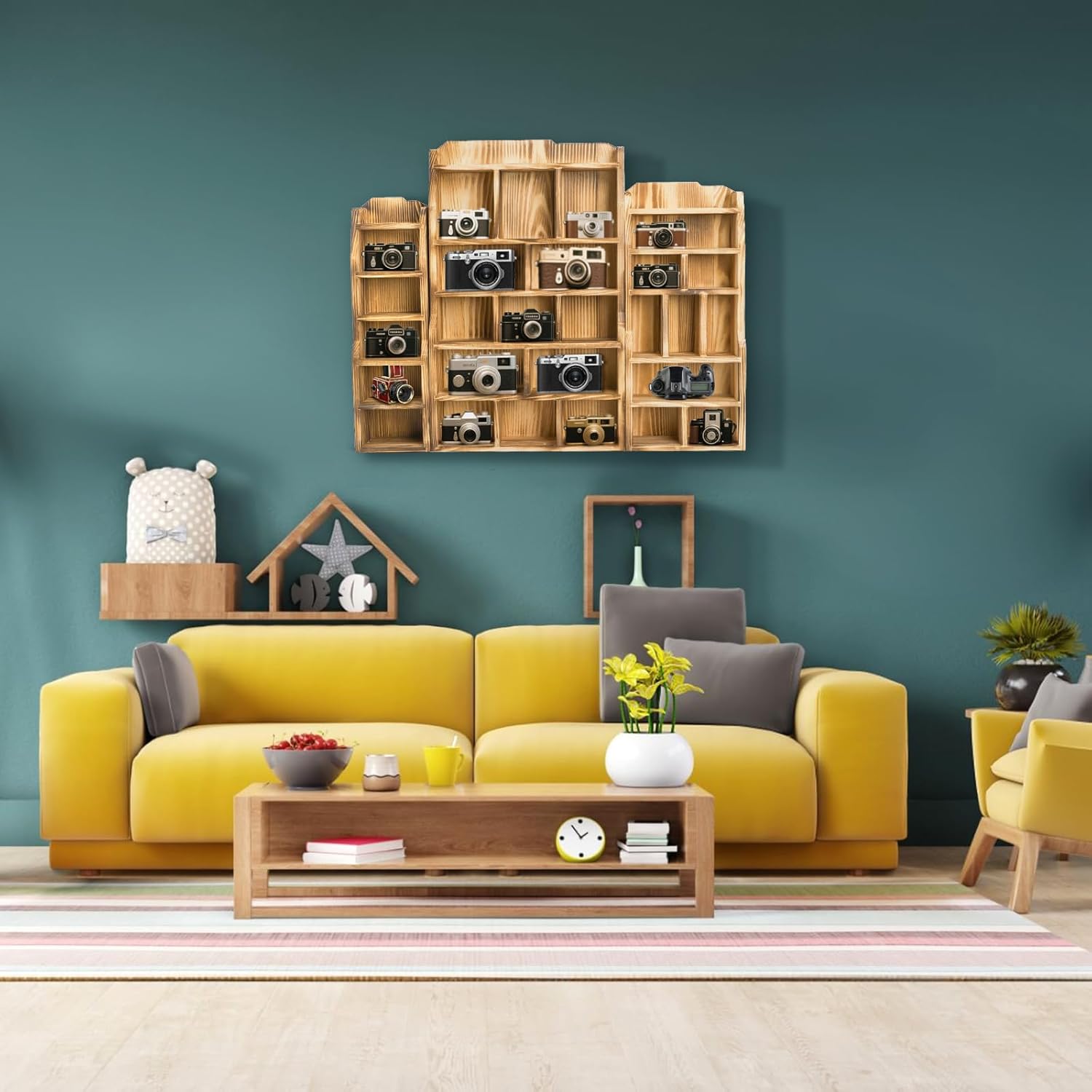 3 Pack Wood Shadow Box with 27 Compartment, 16" x 10" x 2.5" Rustic Cubby Display Shelf, Wall-Mounted Freestanding Floating Shelves, Decorative Collection Display for Figures, Curio