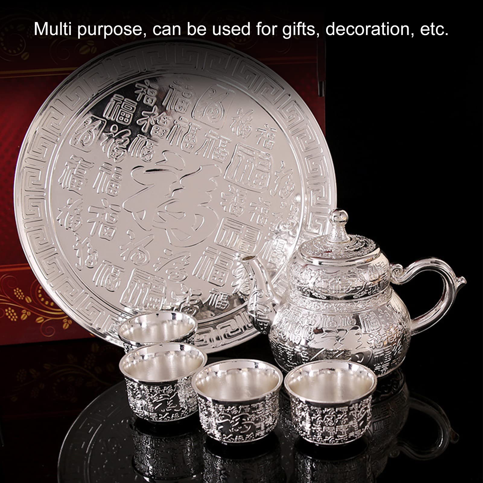 Teapot and Cup Set for One, Zinc Alloy Tea Sets for Adults with Teapot and Tray Silver Vintage Tea Pot Set Housewarming Gift