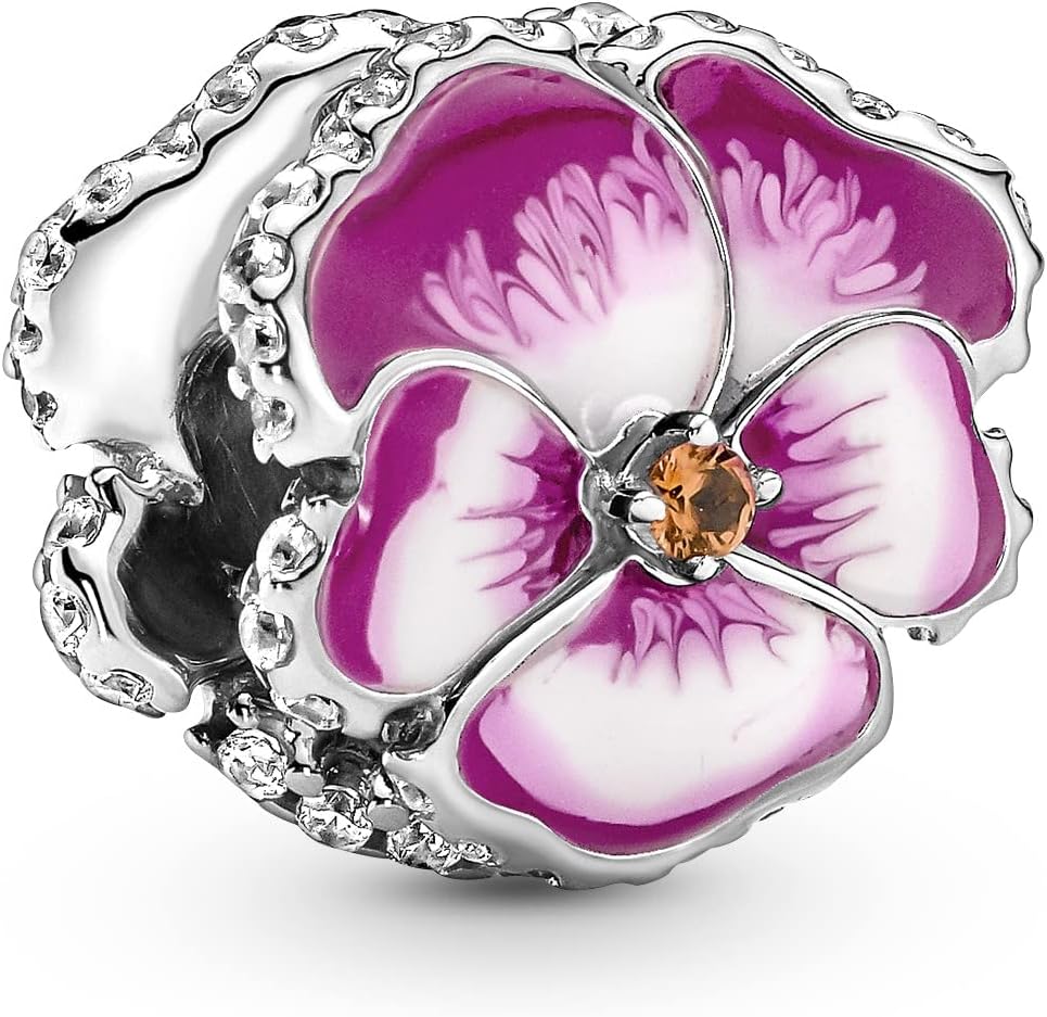 PANDORA Pink Pansy Flower Charm Bracelet Charm Moments Bracelets - Stunning Women's Jewelry - Gift for Women in Your Life - Made with Sterling Silver, Cubic Zirconia & Enamel