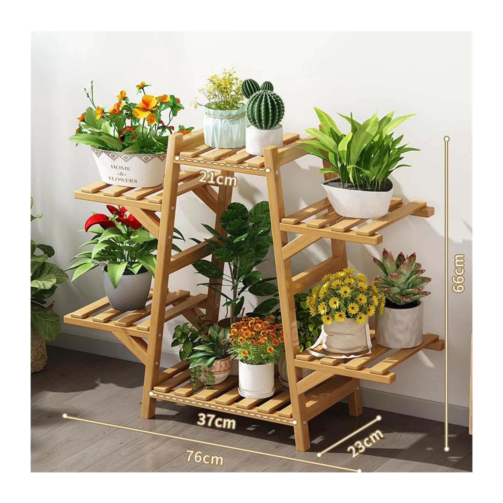YUANCHUTOP Large Foldable 6-Tier Plant Stand - Wooden Corner Shelf for Indoor/Outdoor - Tall Multi-Pot Flower Rack & Space-Saving Planter Holder - Ideal for Home & Garden