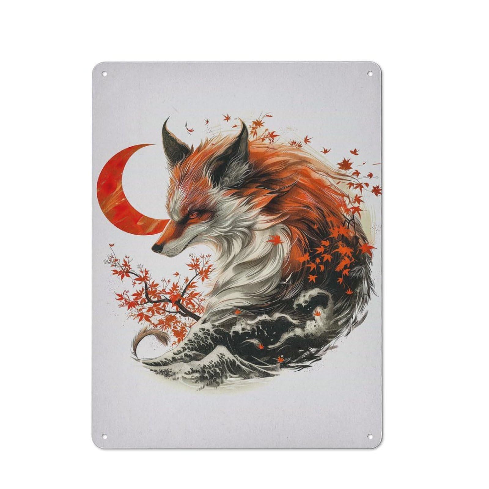 Junmoney Style-19 For Guest Room Or Hallway, Fox Watercolor Retro Metal Wall Sign 40X30cm, For Vintage Wall Decor Fans, For Metal Sign Collectors