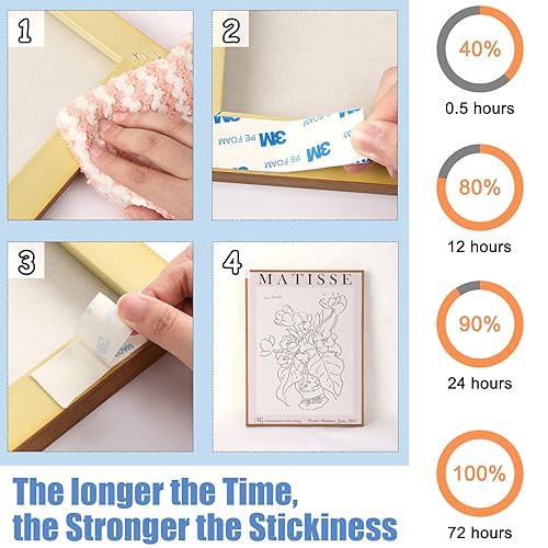 Miniatura 4 de UPINS Cinta de espuma de doble cara, 2 rollos de cinta de doble cara resistente para paredes de 2 pulgadas x 16.5 pies, tiras de cinta de espuma de